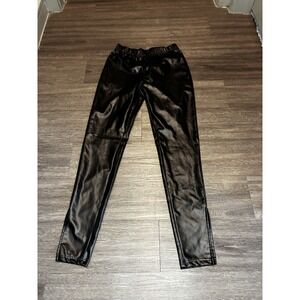 Black Faux Leather Leggings High Waisted Stretchy Skinny Pleather Pants Petite S